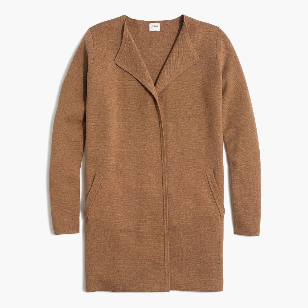 J. Crew Vanessa Open Cardigan Sweater Brown Large Women’s Pockets Cotton Camel - Picture 2 of 8